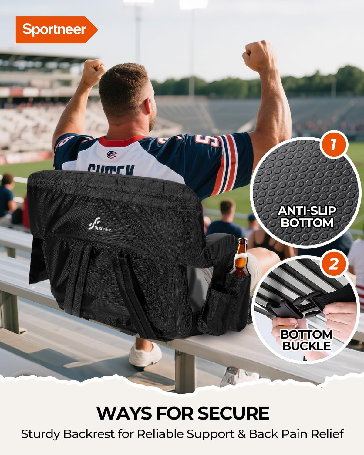 Stadium Seats with Back Support 2.5'' Thick Cushion 6 Adjustable Angle Bleacher Seat with Armrest W154