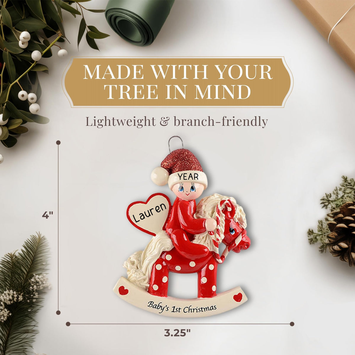 Baby's First Christmas Ornament 2026 Red Horse R220