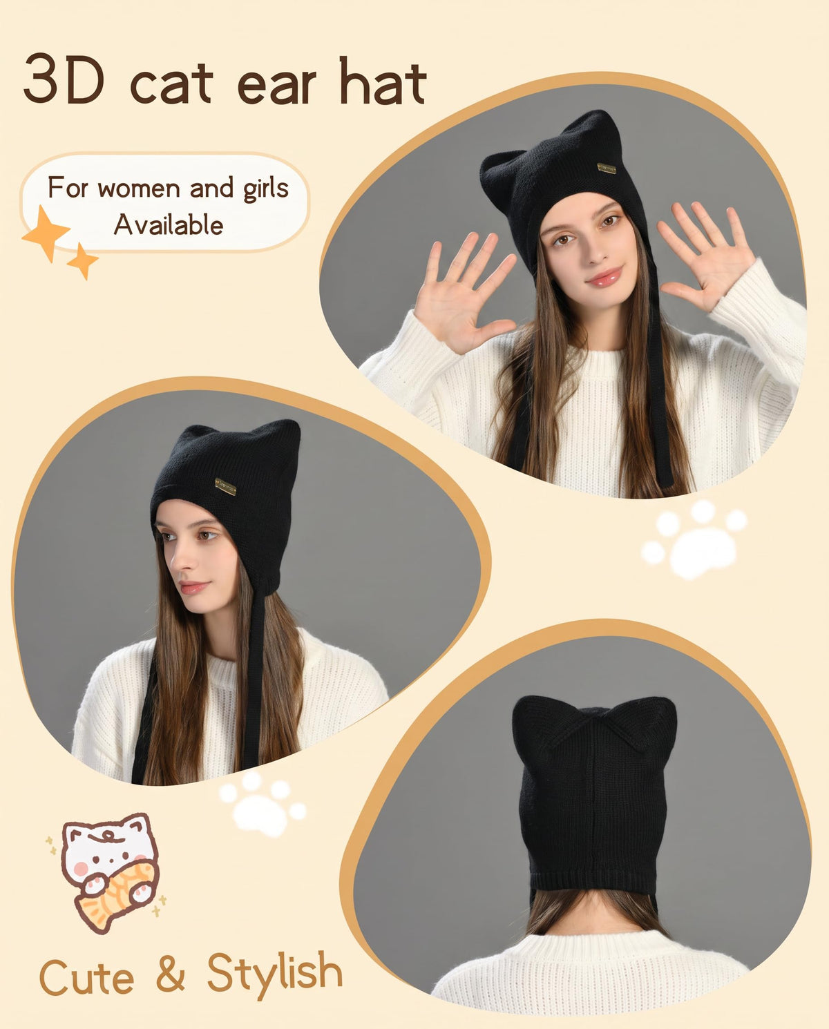 Cat Ear Beanie Wool Knit Hats W9027