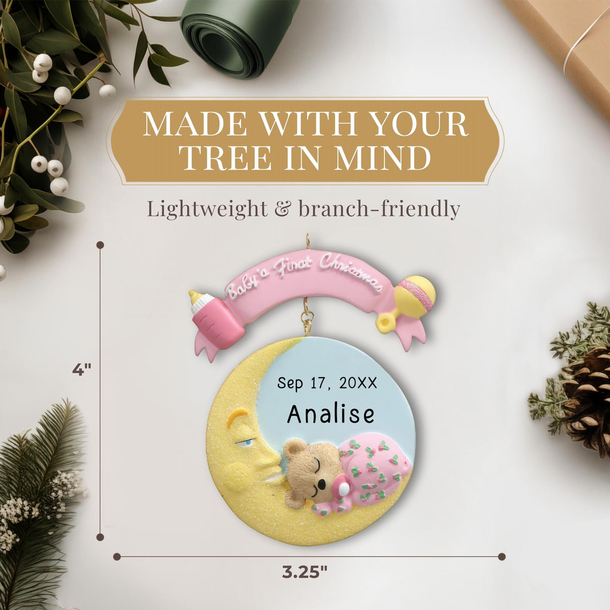 Pink Teddy Baby's First Christmas Ornament 2026 M3105