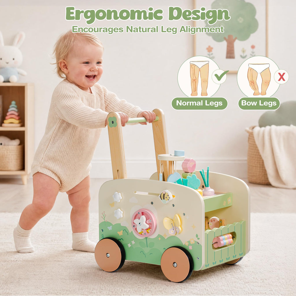 Wooden Baby Walker, 10-in-1 Activity Center Toys, Green M204