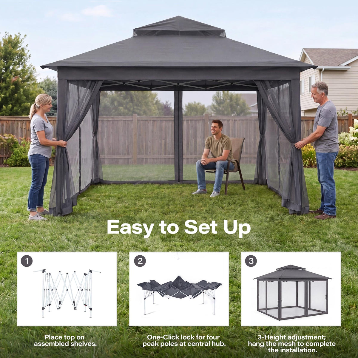 12x12 Pop Up Gazebo with Mosquito Netting and Sidewalls Grey X884305