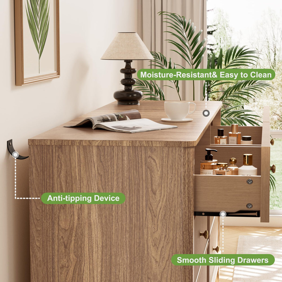 Fluted 6 Drawer Wood Dresser T682822