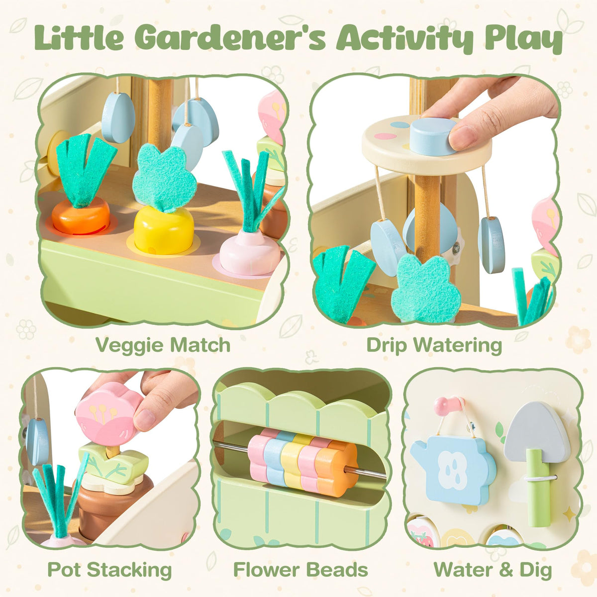 Wooden Baby Walker, 10-in-1 Activity Center Toys, Green M204