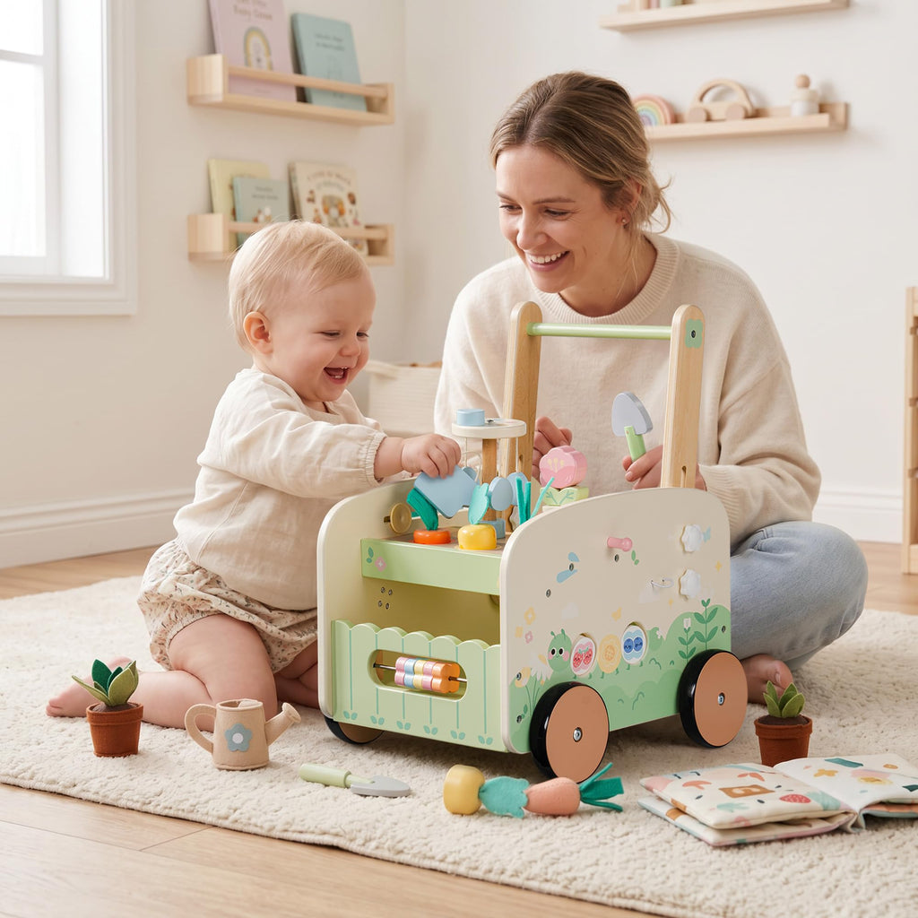 Wooden Baby Walker, 10-in-1 Activity Center Toys, Green M204