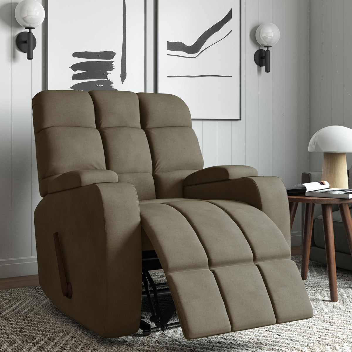 Velvet Swivel Rocker Recliner Chair with Adjustable Backrest and Footrest U310