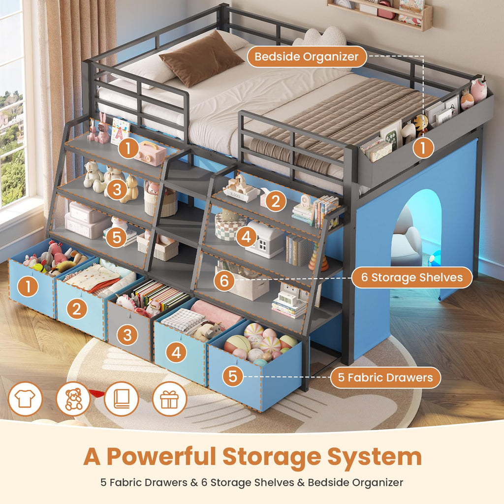 Twin Size Grey Low Loft Bed with 5 Drawers Z315