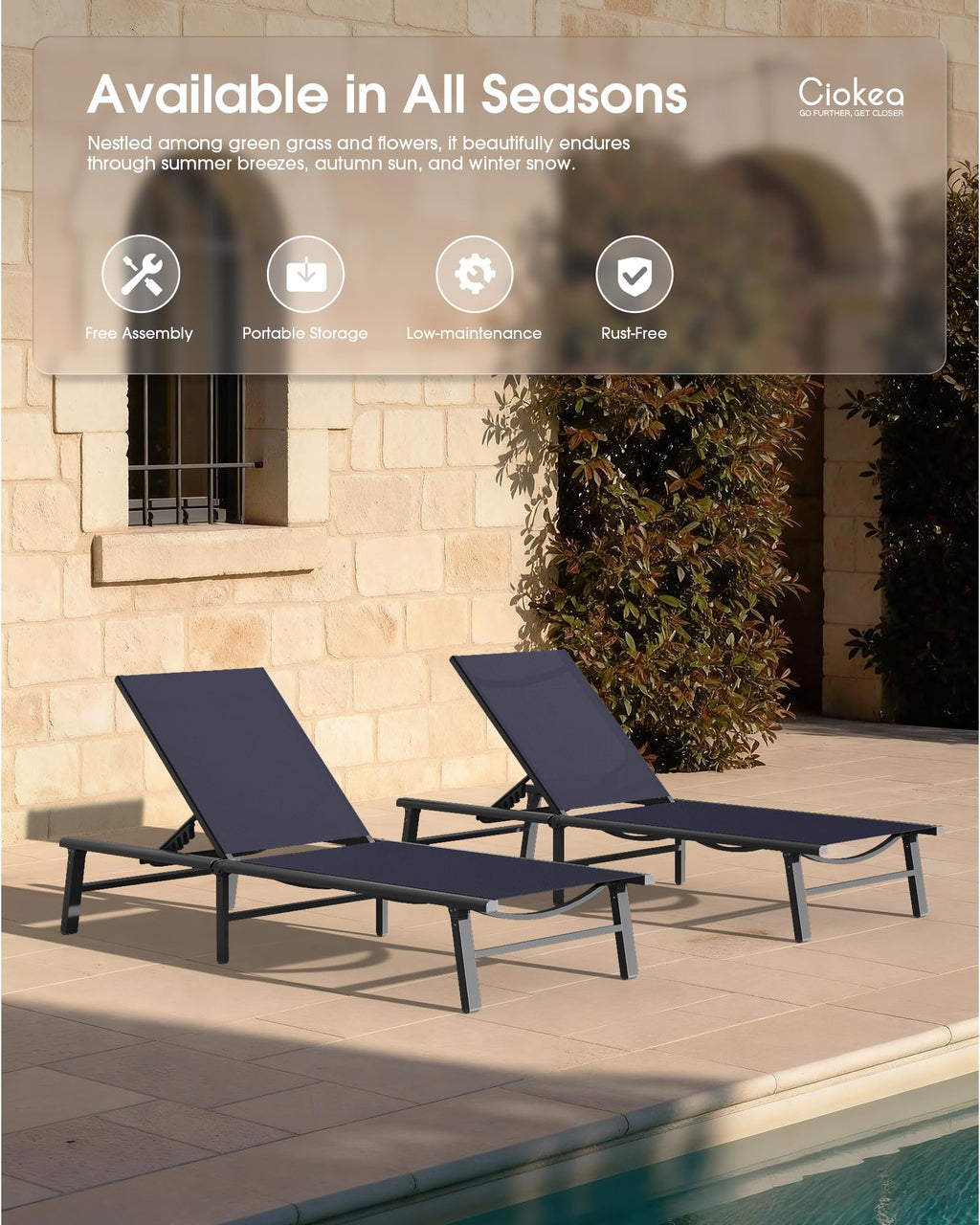 Foldable Aluminum Outdoor Lounge Chair Set of 2 Navy Blue M234247