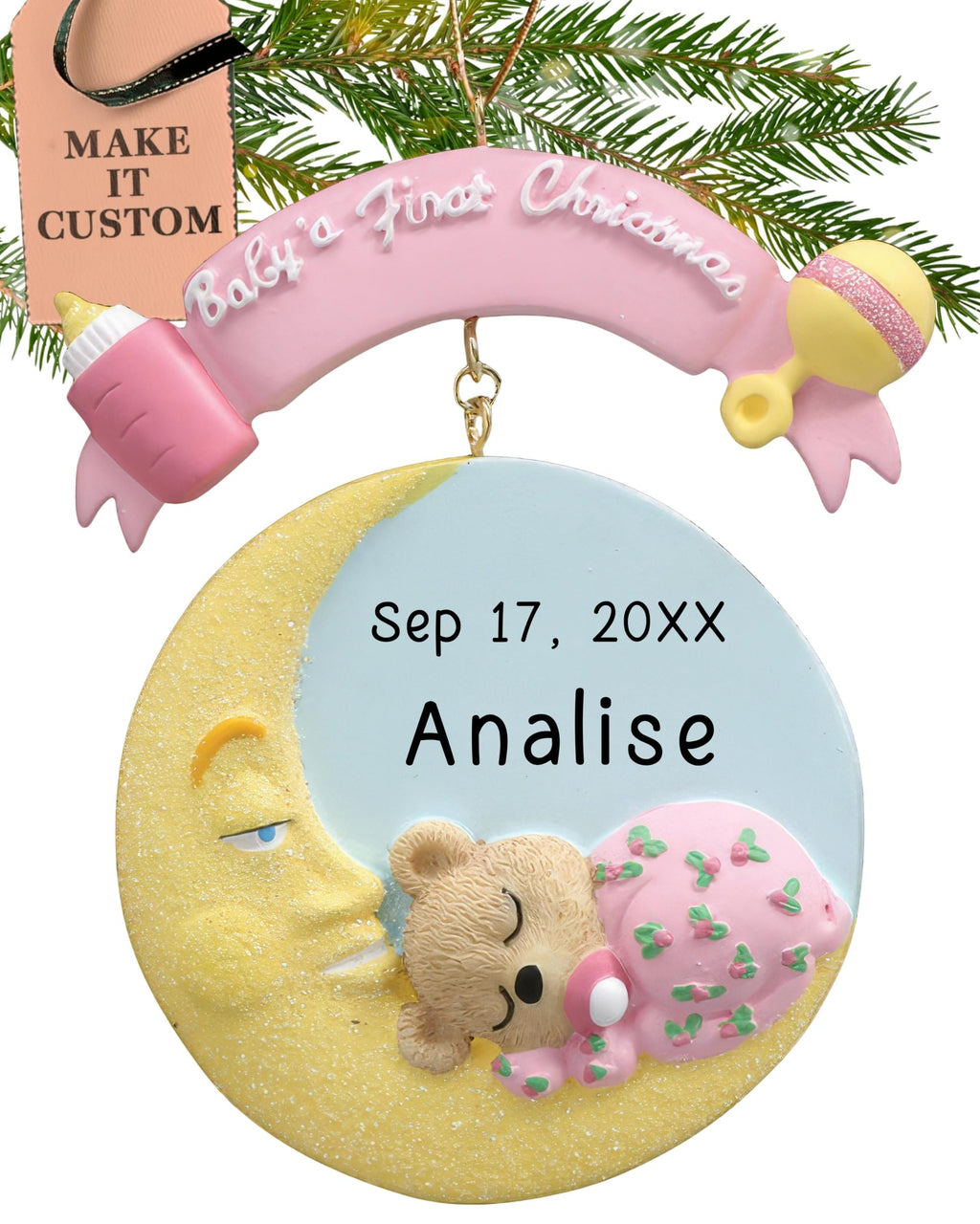Pink Teddy Baby's First Christmas Ornament 2026 M3105