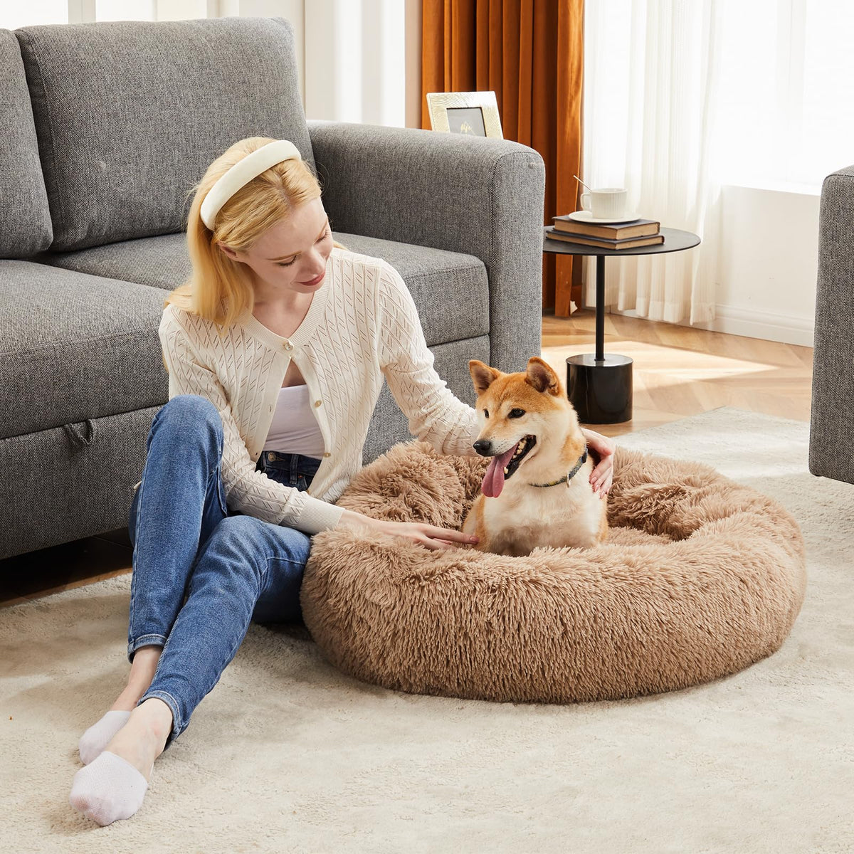 30.7 Inch Fluffy Faux Fur Plush Dog Bed T38723