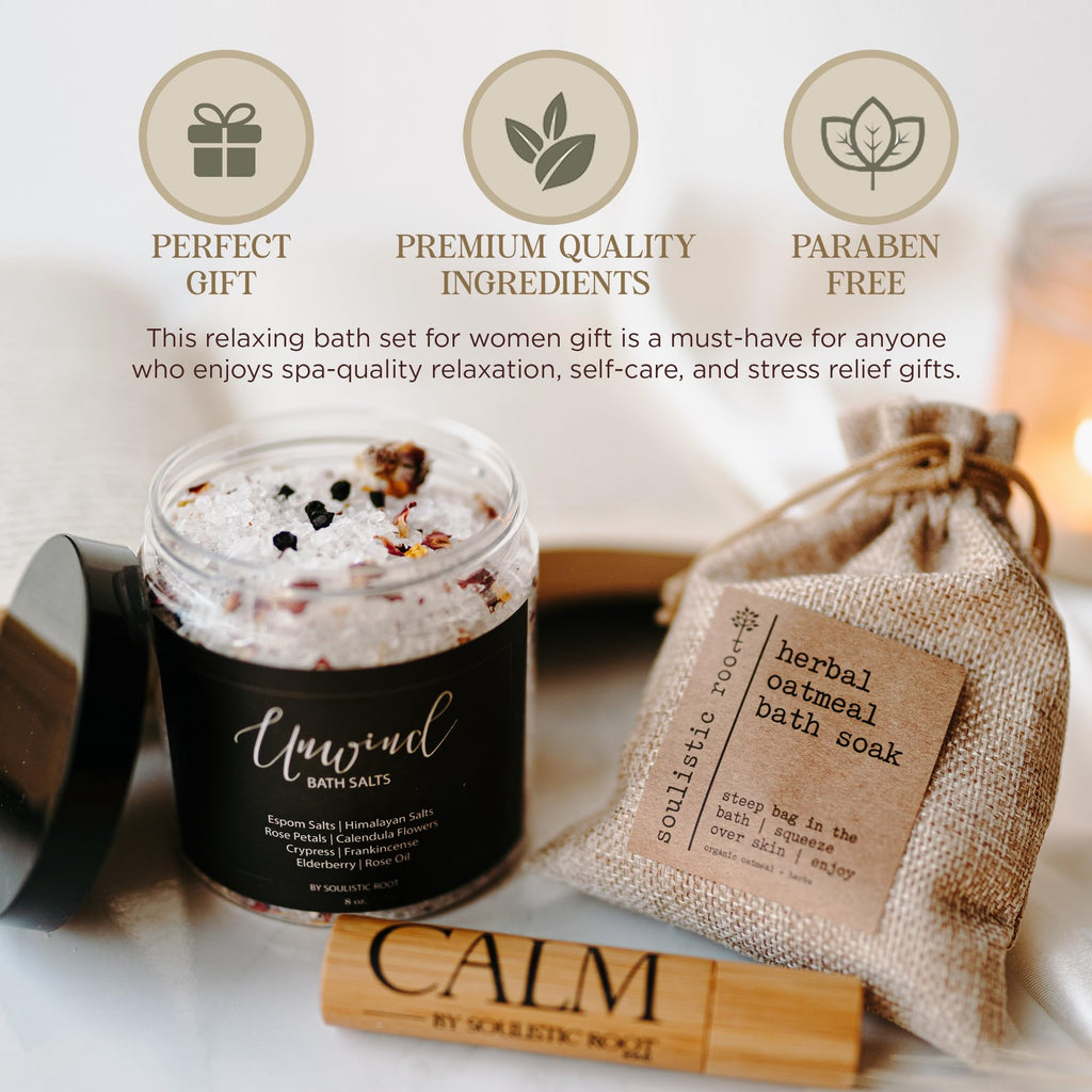 Bath Gift Set with Essential Oil Roller, Bath Salts & Oatmeal Bath Soak F49145