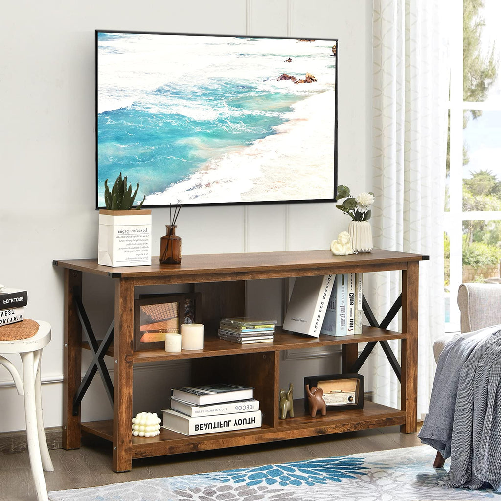Brown 3 Tier Wood TV Stand with Open Shelves E414