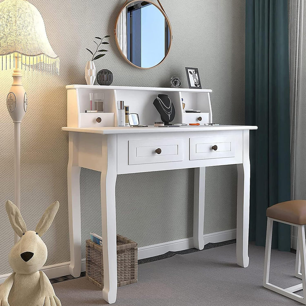 White Writing Desk with Hutch W31830