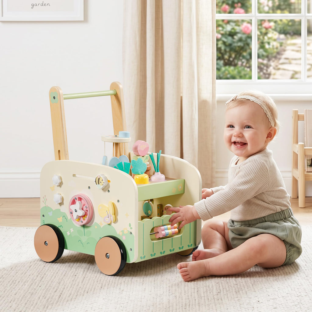 Wooden Baby Walker, 10-in-1 Activity Center Toys, Green M204