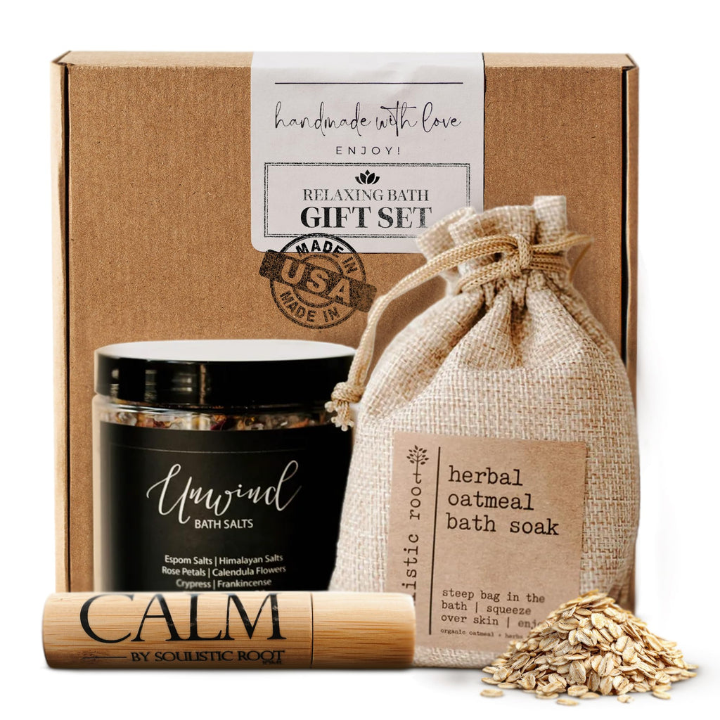 Bath Gift Set with Essential Oil Roller, Bath Salts & Oatmeal Bath Soak F49145