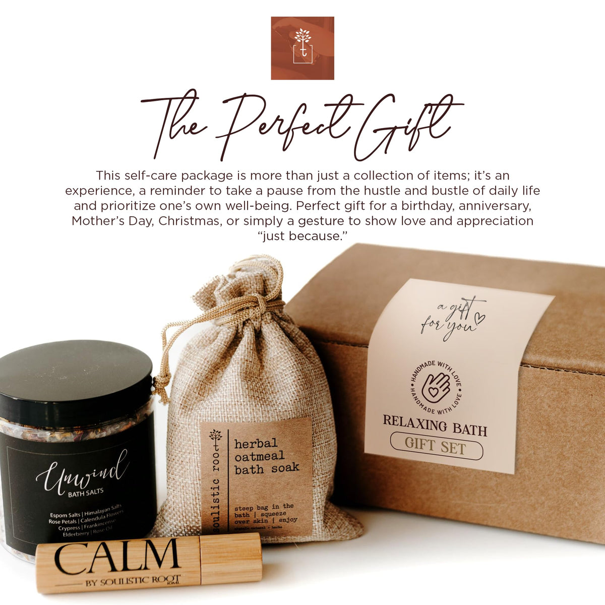 Bath Gift Set with Essential Oil Roller, Bath Salts & Oatmeal Bath Soak F49145