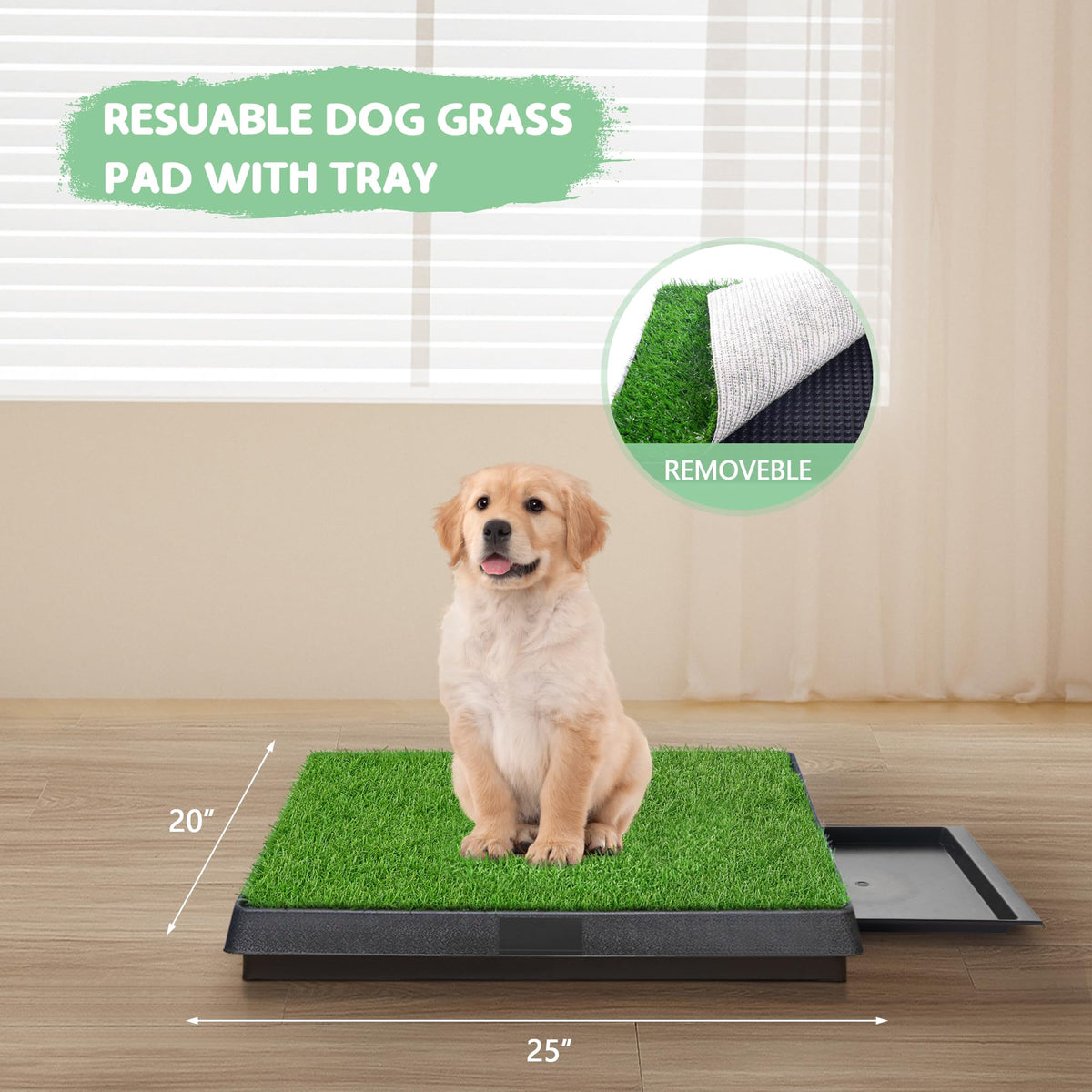 25"×20" Washable Dog Grass Pad with Tray M88875