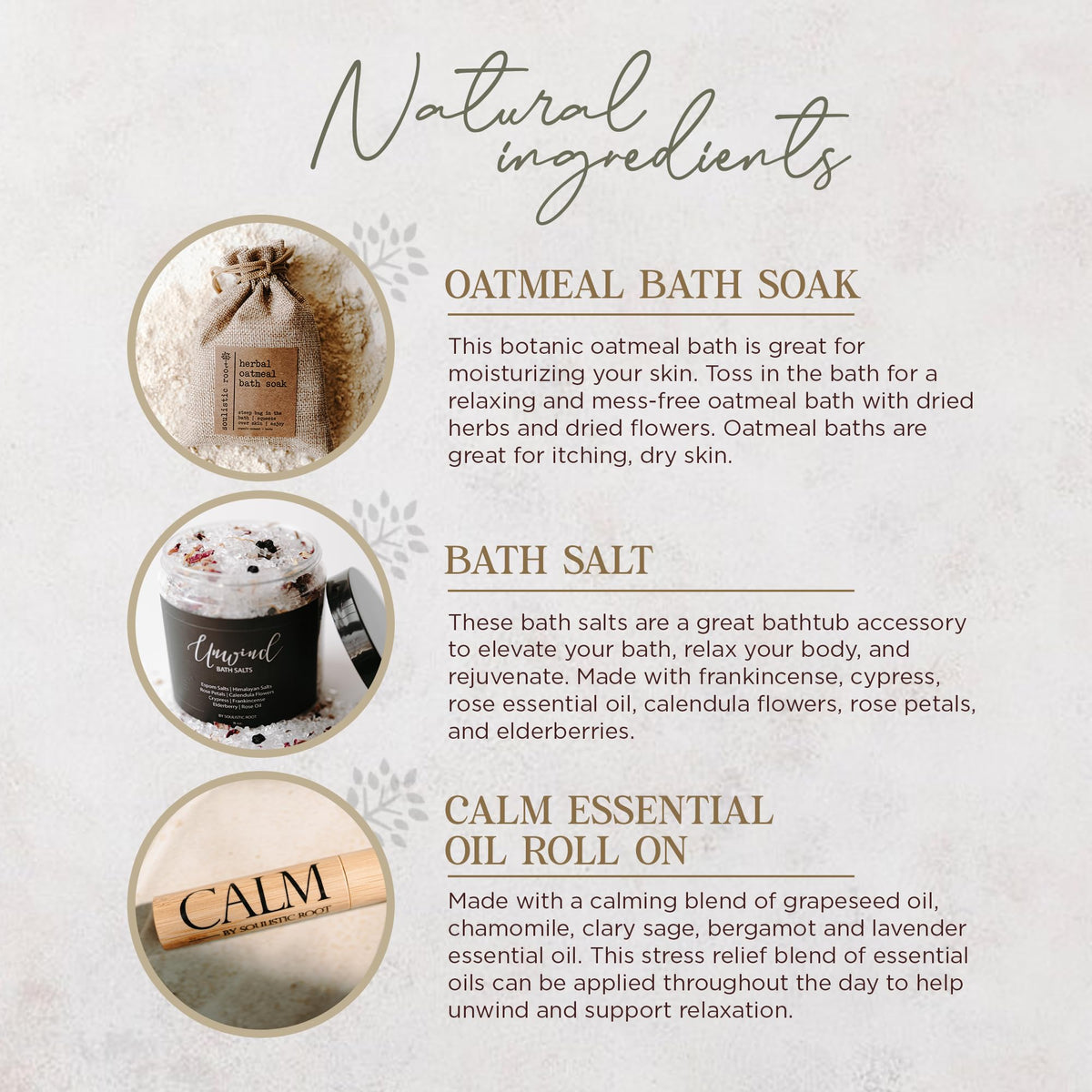 Bath Gift Set with Essential Oil Roller, Bath Salts & Oatmeal Bath Soak F49145
