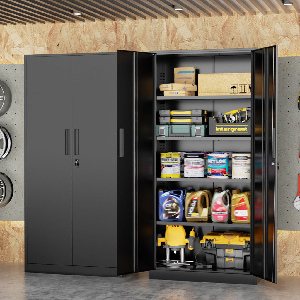 Black 72" Locking Steel Storage Cabinet with 4 Adjustable Shelves W720983