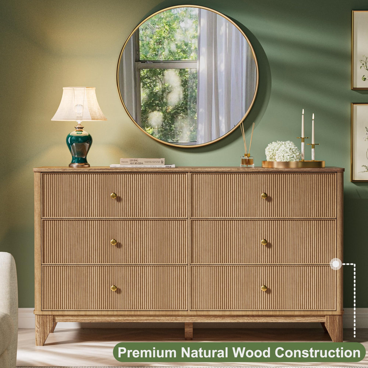 Fluted 6 Drawer Wood Dresser T682822