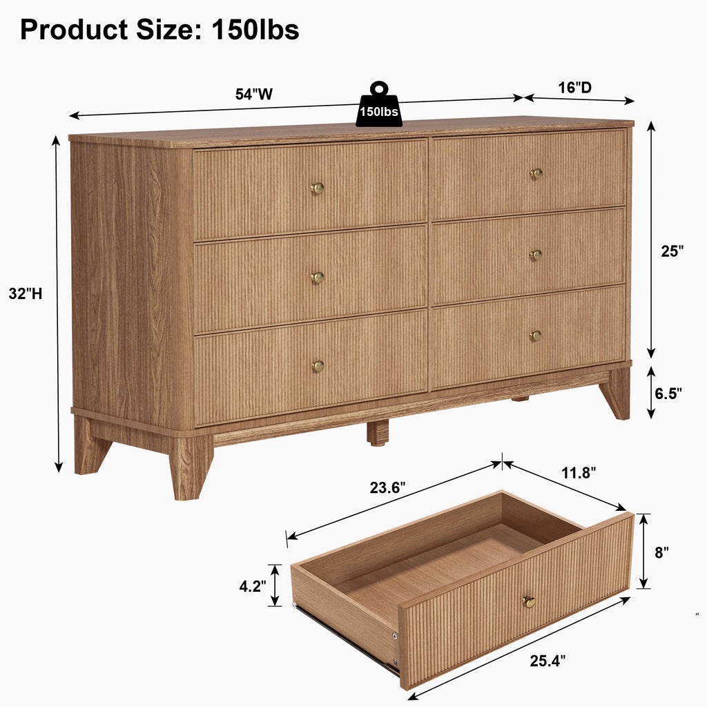 Fluted 6 Drawer Wood Dresser T682822