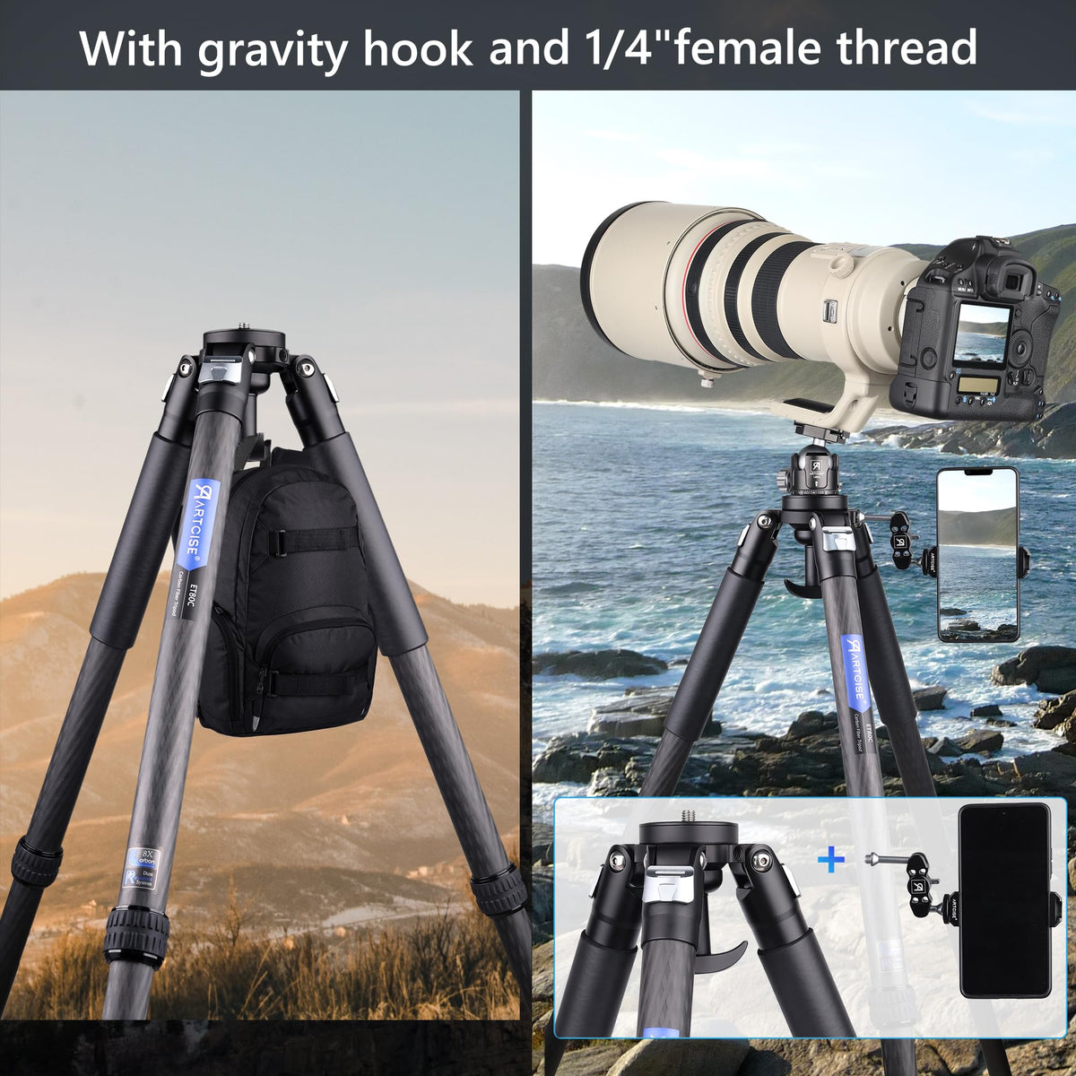 Carbon Fiber 32mm Tube Camera Tripod with 65mm Bowl Adapter B34958