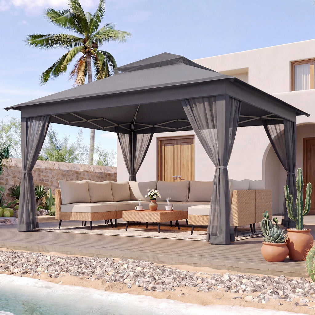 12x12 Pop Up Gazebo with Mosquito Netting and Sidewalls Grey X884305