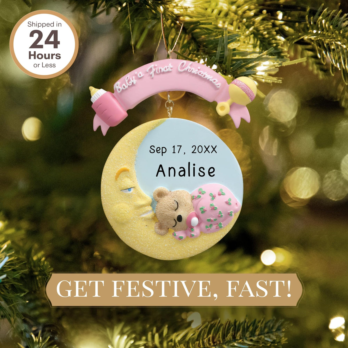 Pink Teddy Baby's First Christmas Ornament 2026 M3105