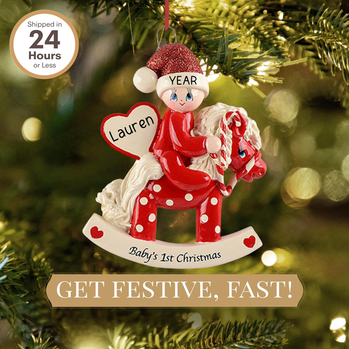 Baby's First Christmas Ornament 2026 Red Horse R220