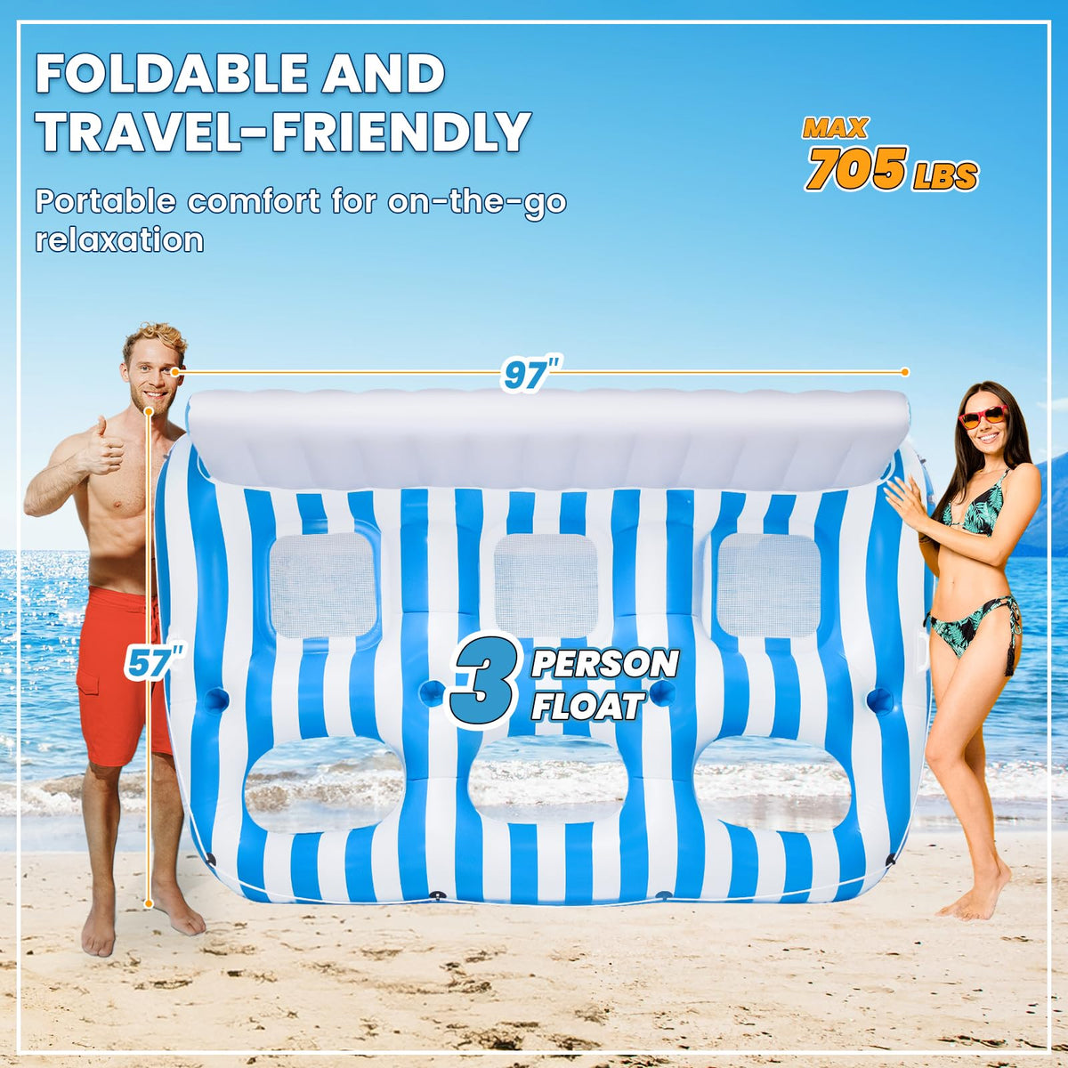 Inflatable Pool Lounger Float with Handles and Cup Phone Holder E735167