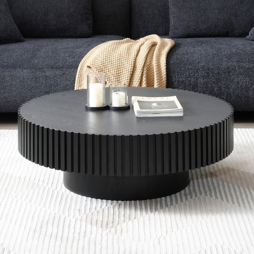 Matt Black Round Nesting Wood Coffee Table K824472