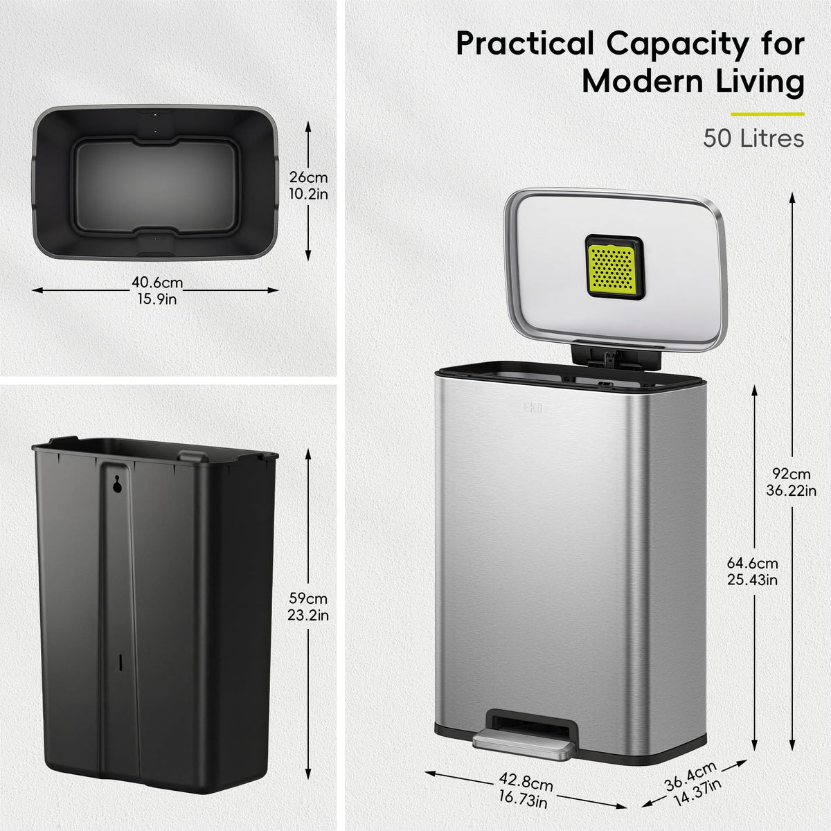 Matte Stainless 50 Liter Step Trash Can C709