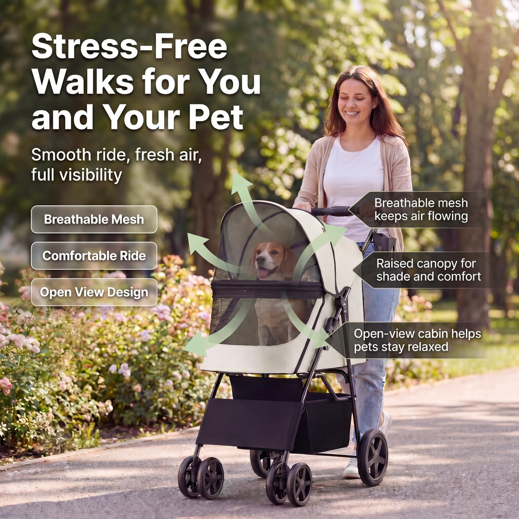 Foldable 4-Wheel Pet Stroller Y87460