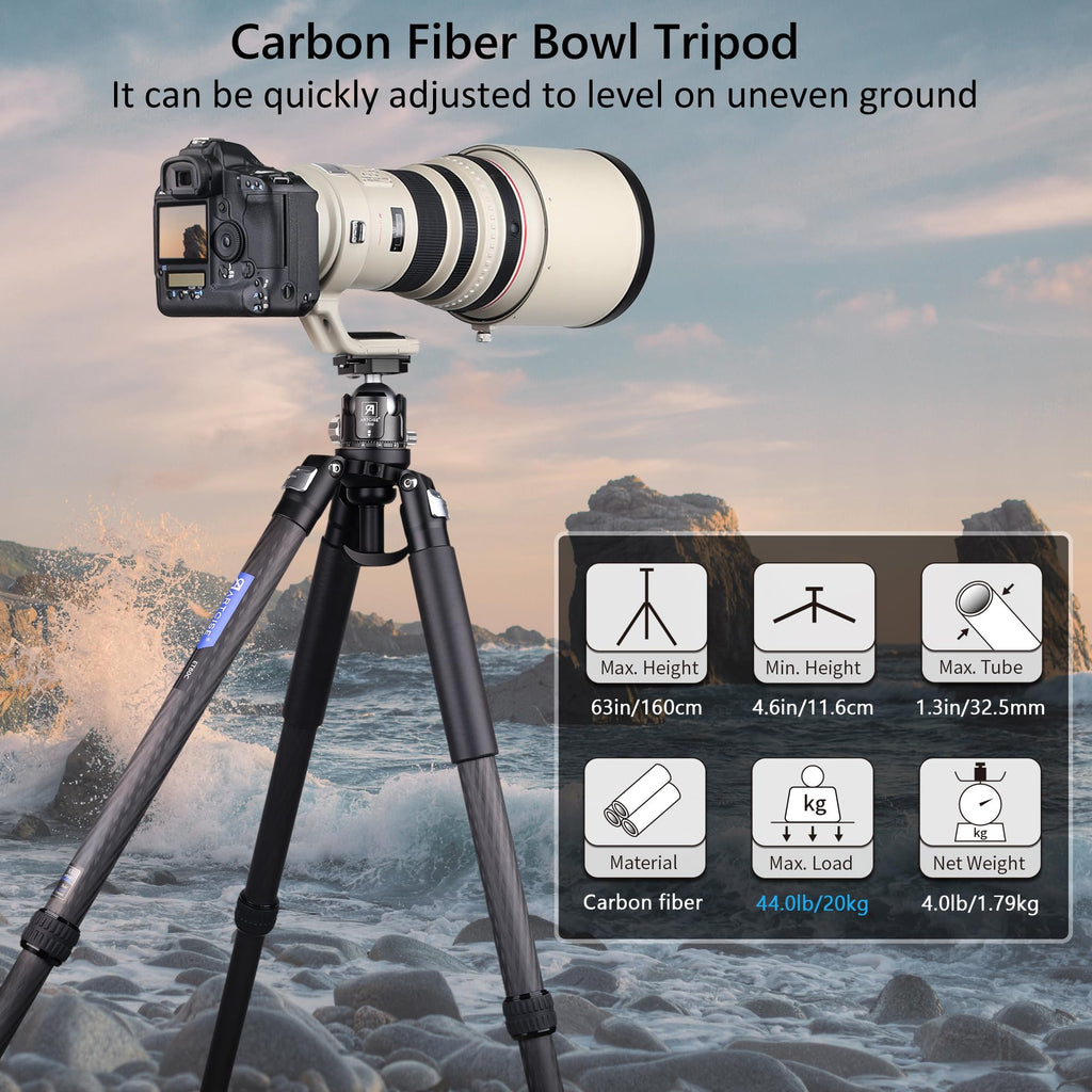 Carbon Fiber 32mm Tube Camera Tripod with 65mm Bowl Adapter B34958