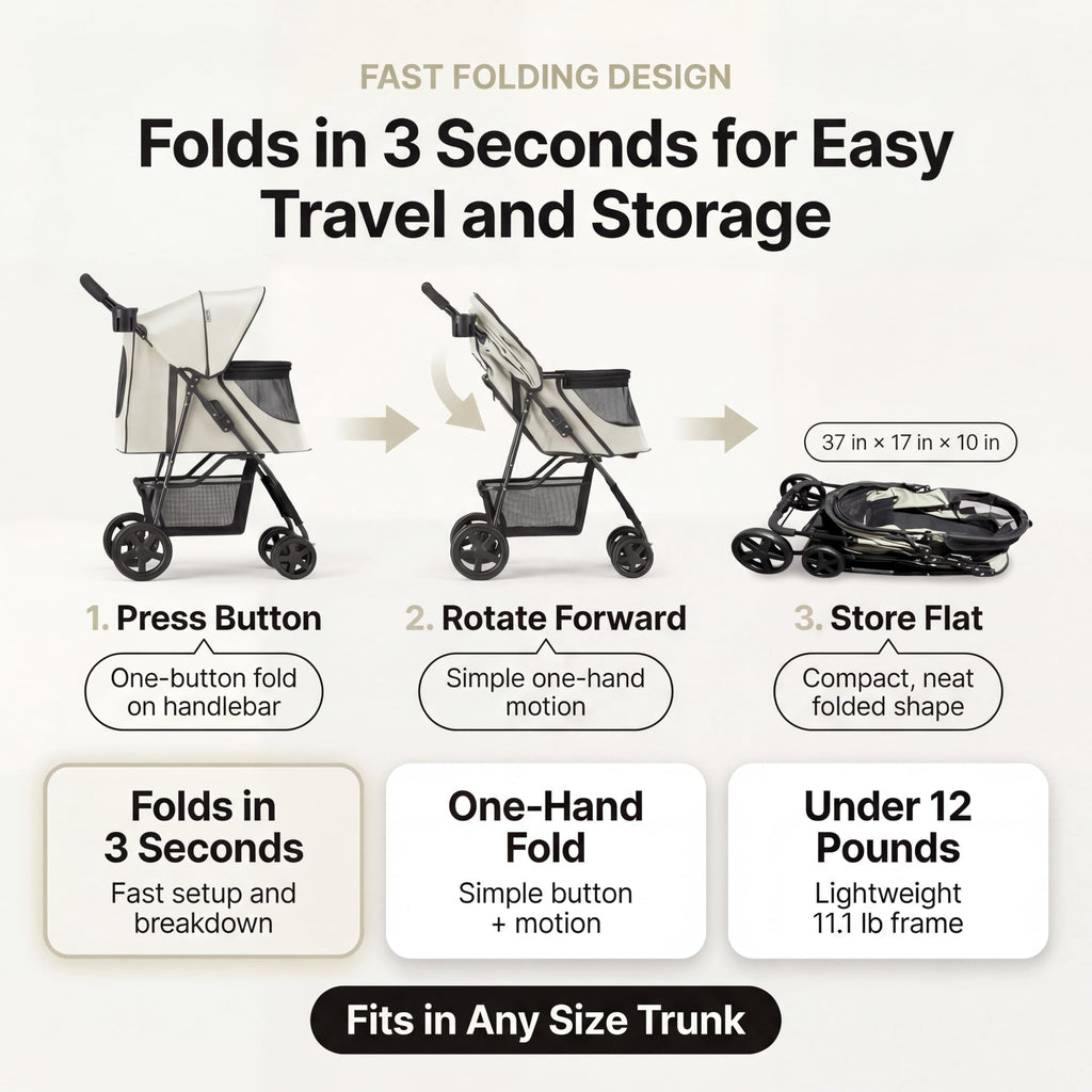 Foldable 4-Wheel Pet Stroller Y87460