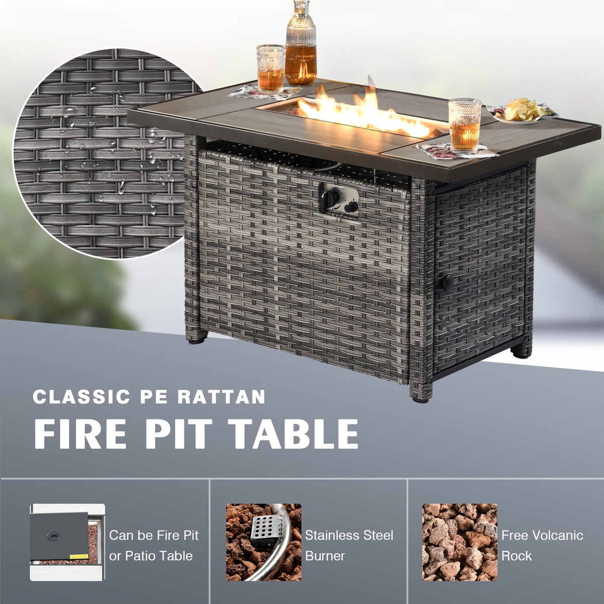 6 Piece Wicker Patio Furniture Set with Fire Pit Table Q42233