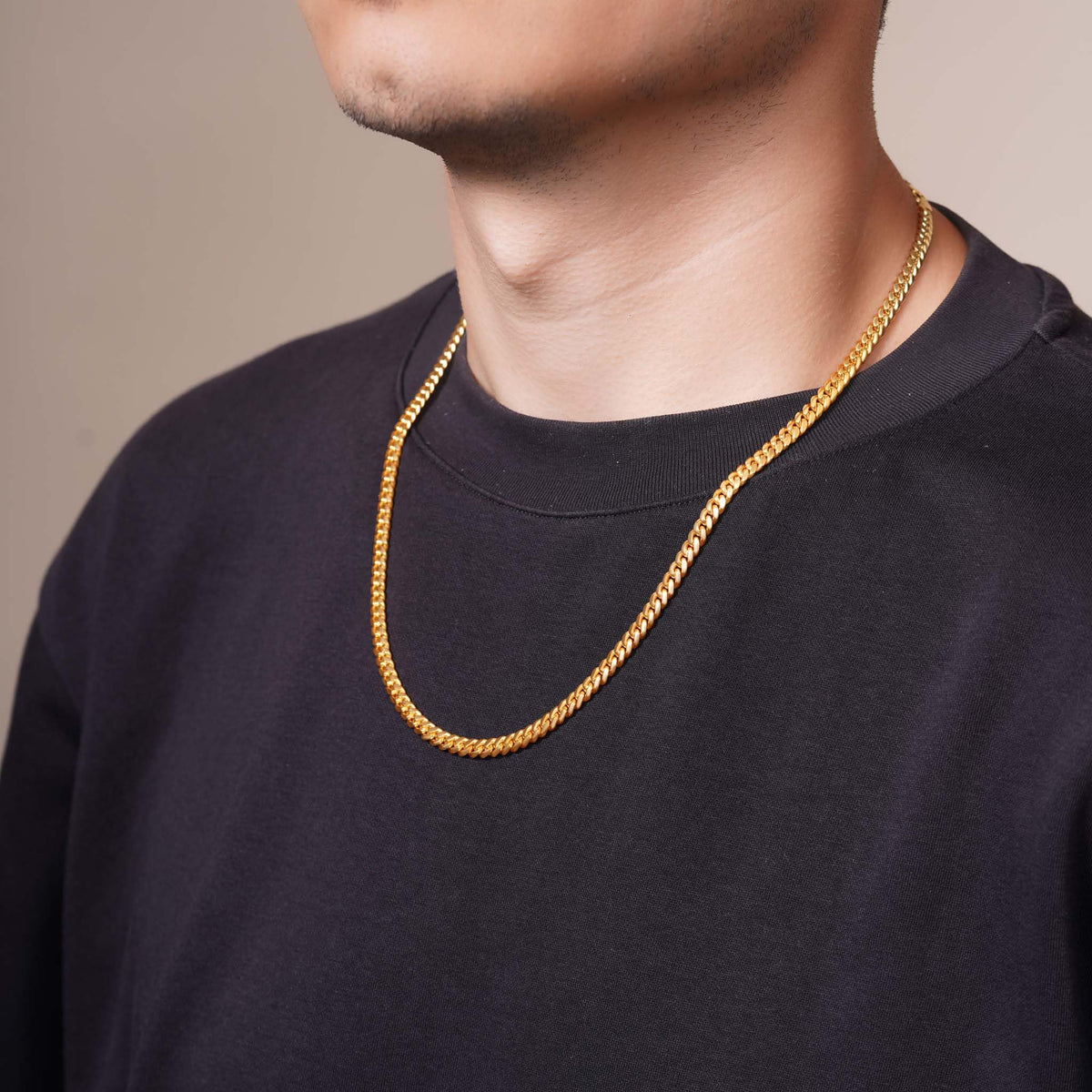 5.5mm Gold Vermeil Sterling Silver Cuban Link Chain Necklace L503
