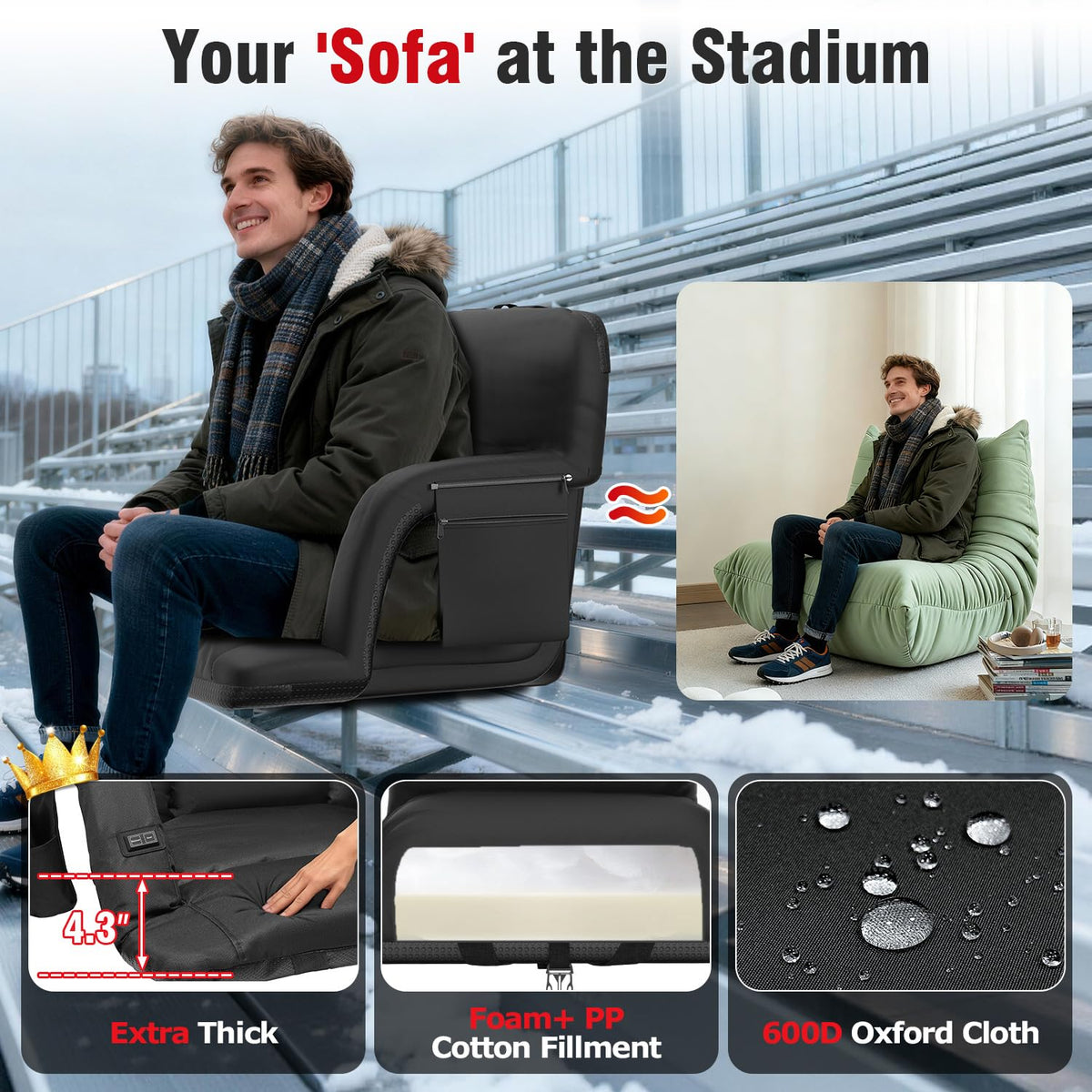Heated Stadium Seats with Back Support 2 Pack I7873