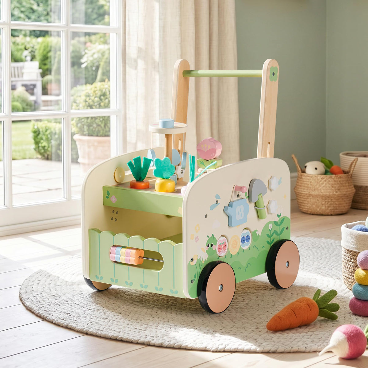 Wooden Baby Walker, 10-in-1 Activity Center Toys, Green M204