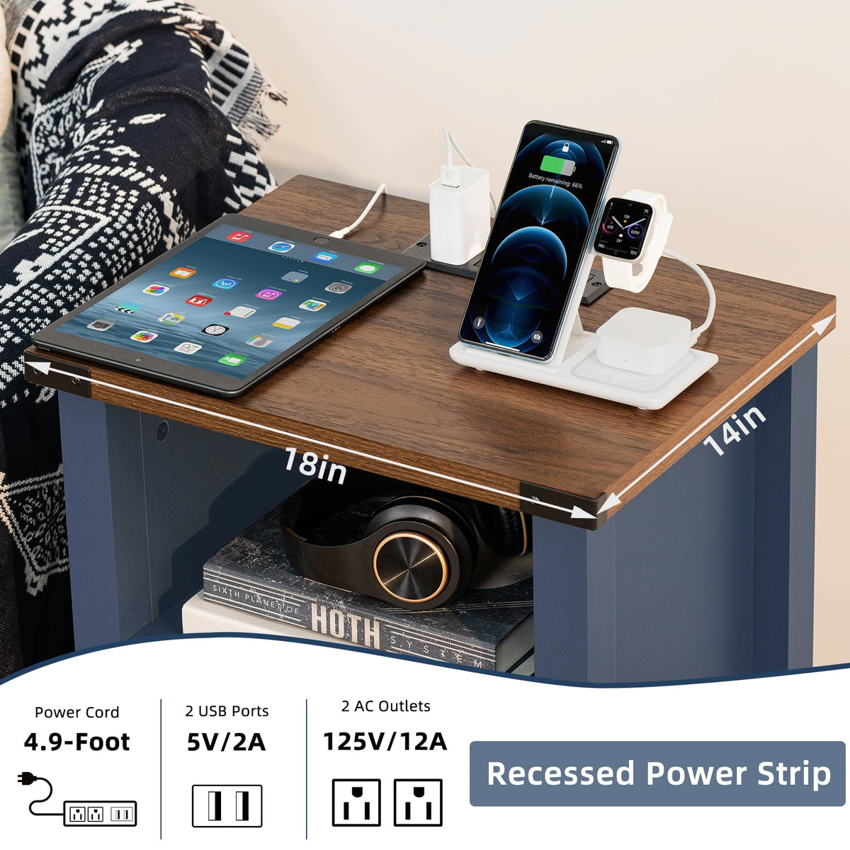 Dark Blue 18-Inch Fluted Nightstand Set of 2 G91856