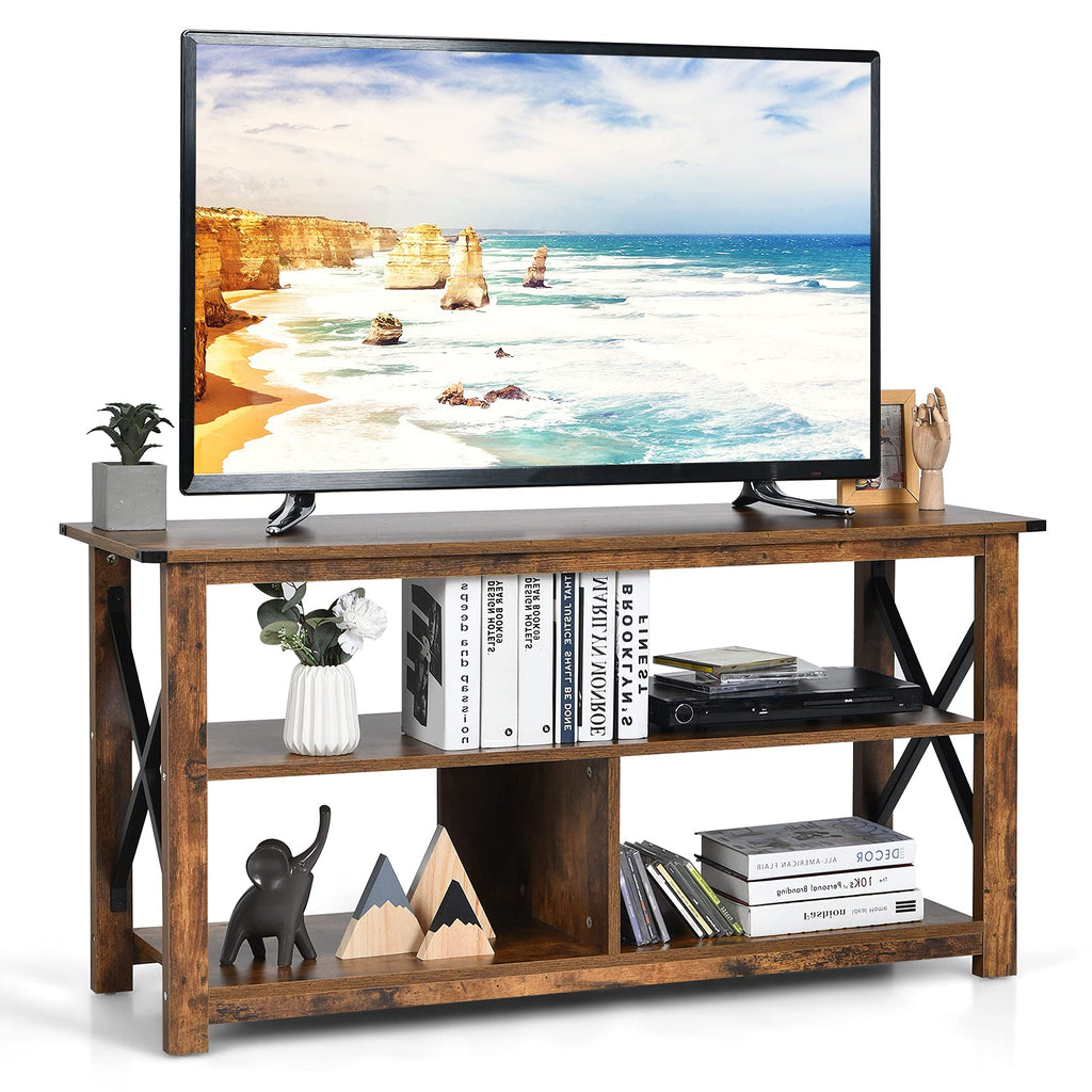 Brown 3 Tier Wood TV Stand with Open Shelves E414