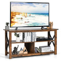 Brown 3 Tier Wood TV Stand with Open Shelves E414