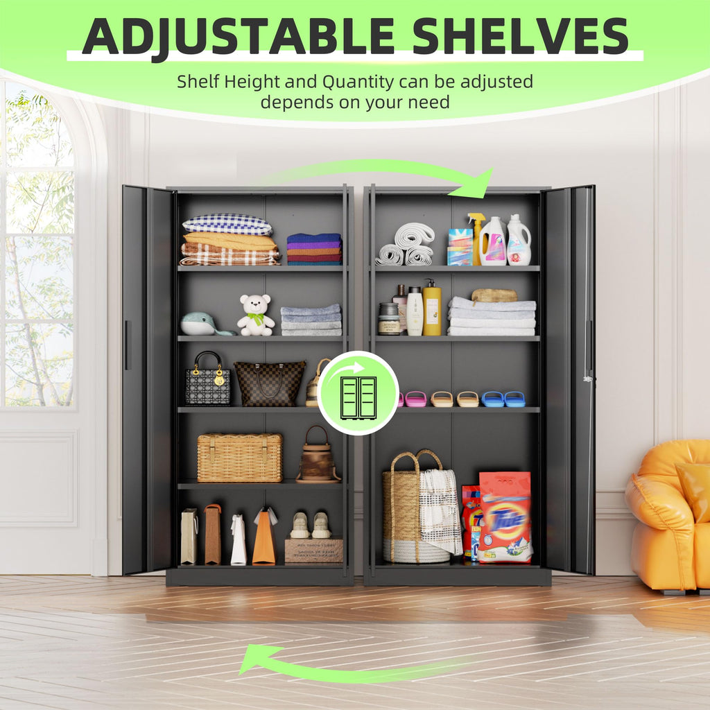 Black 72" Locking Steel Storage Cabinet with 4 Adjustable Shelves W720983