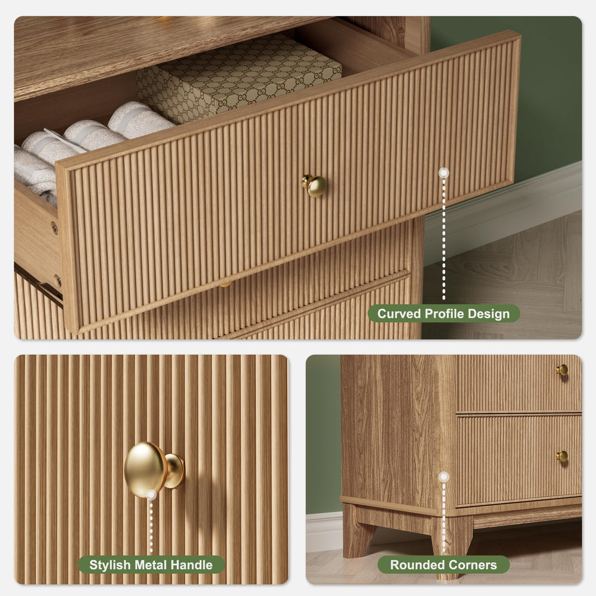 Fluted 6 Drawer Wood Dresser T682822