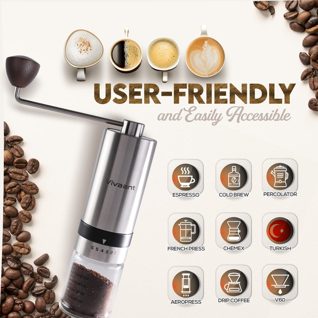 Manual Coffee Grinder Stainless Steel Conical Burr Mill A11870