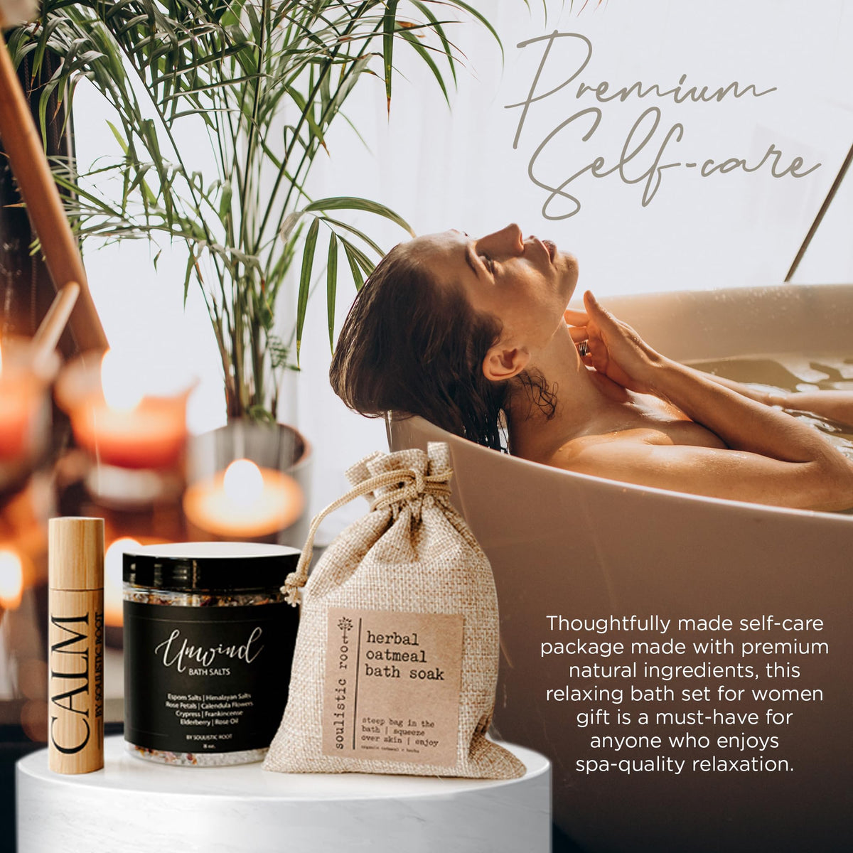 Bath Gift Set with Essential Oil Roller, Bath Salts & Oatmeal Bath Soak F49145