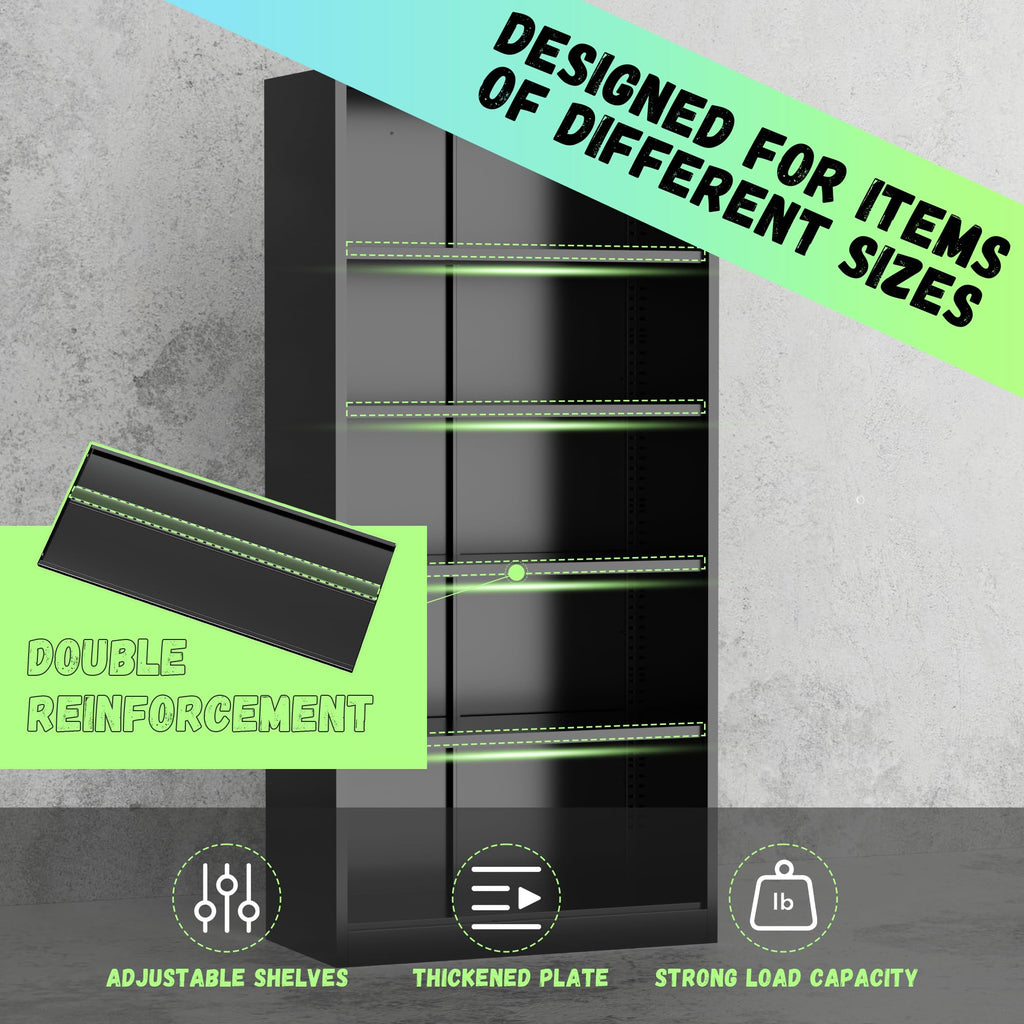 Black 72" Locking Steel Storage Cabinet with 4 Adjustable Shelves W720983