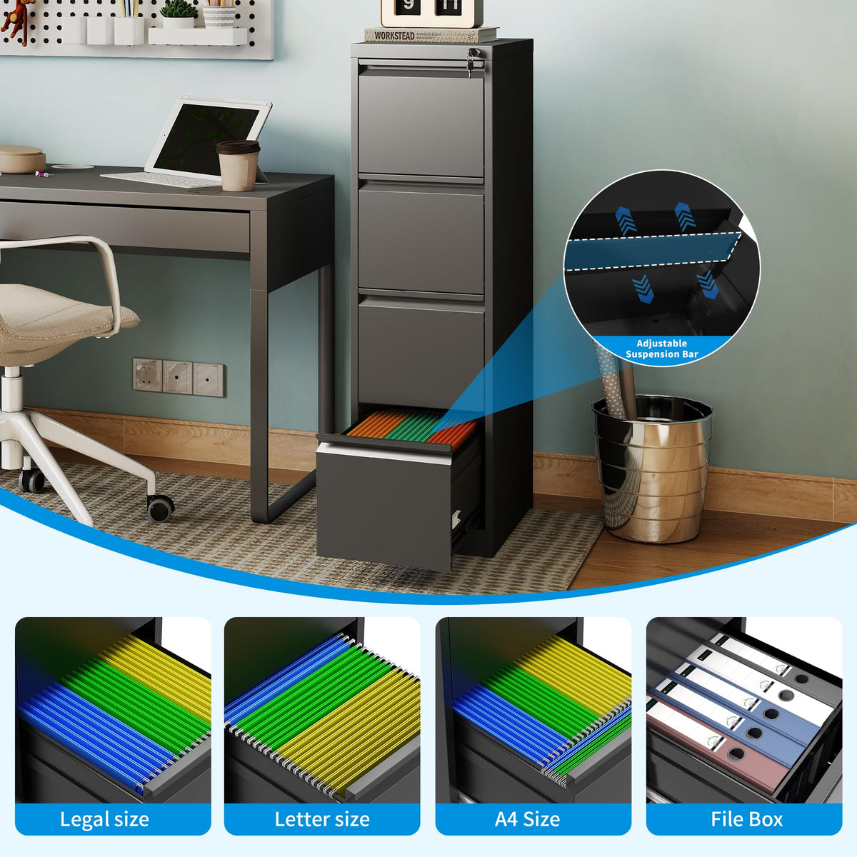4 Drawer Metal File Cabinet with Lock K563