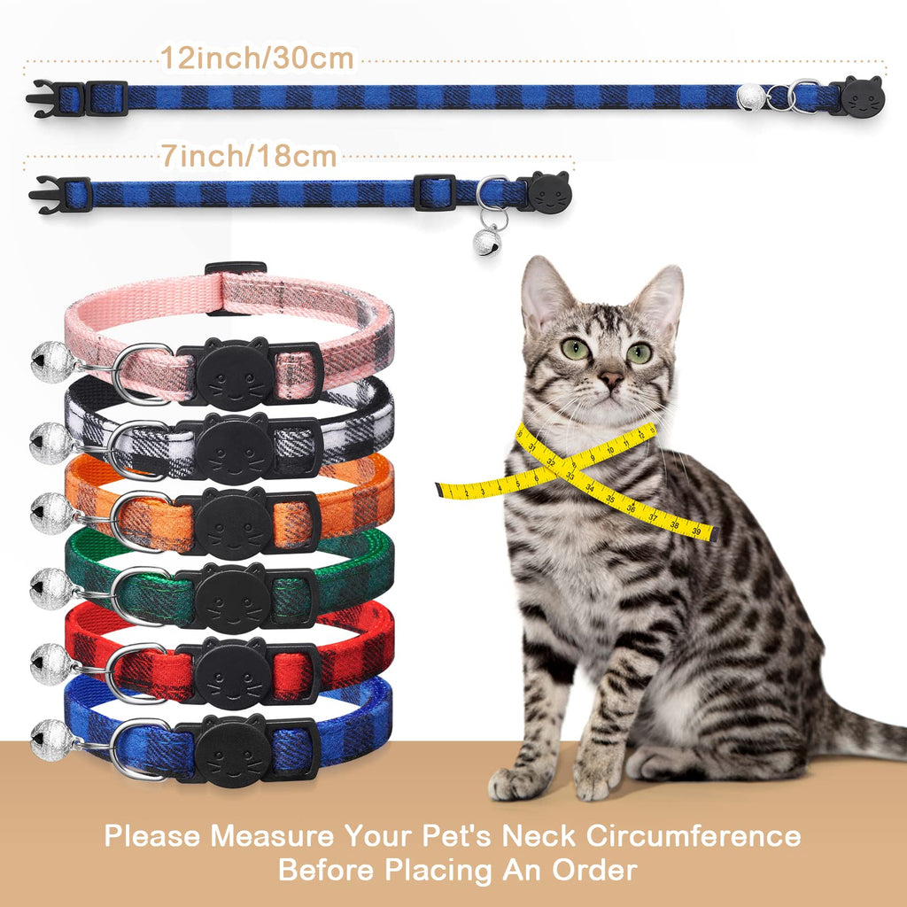 6 Pack Plaid Cat Collars with Bells A3549