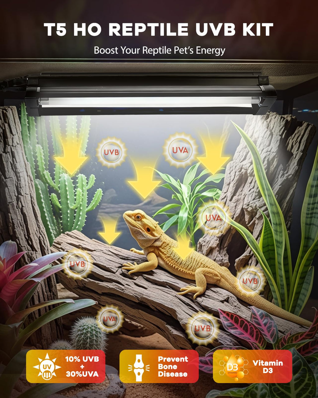 8W T5 UVB Reptile Light Fixture Combo Kit U1436
